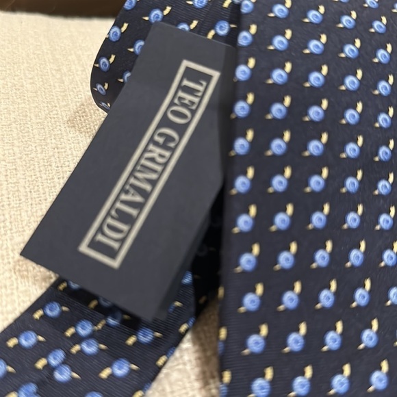 Teo Grimaldi Snail Print Silk Tie Navy - Picture 3 of 5